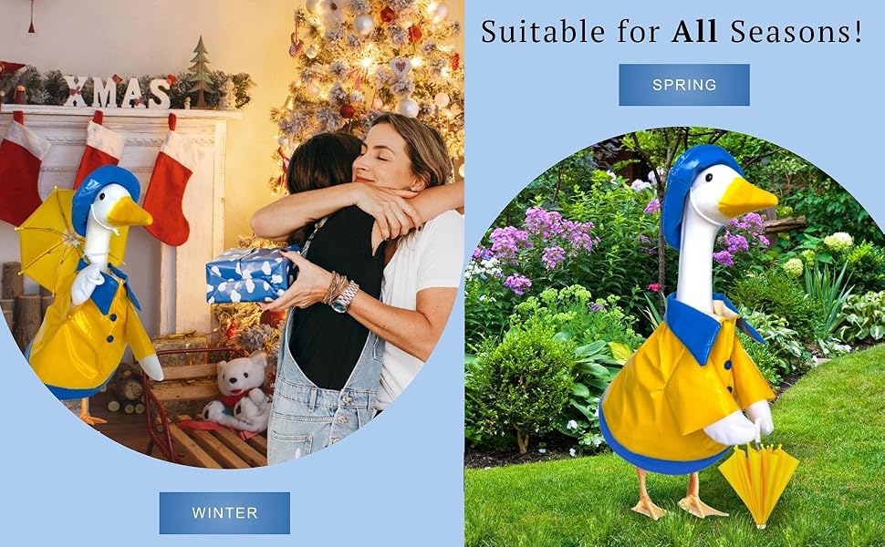 Goose Outfits Raincoat and Personalized Name Sign- Dress Up Your 23in Plastic or Concrete Goose Statue with Funny Costumes and Fall Outfit, Decor Duck Clothes for Outdoor Statues