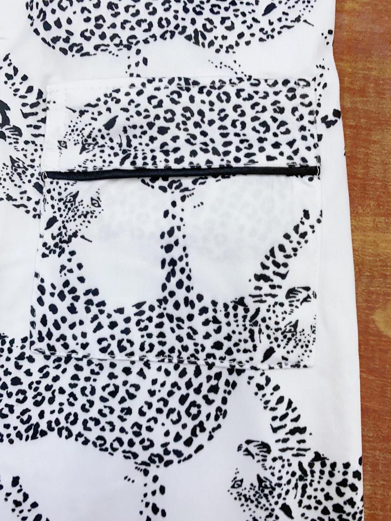 Women's Cheetah Print Short Sleeve Pajama, Casual Comfy Pocket Lapel Shirt & Elastic Waist Shorts PJ Set, Ladies Sleepwear for Summer, Loungewear