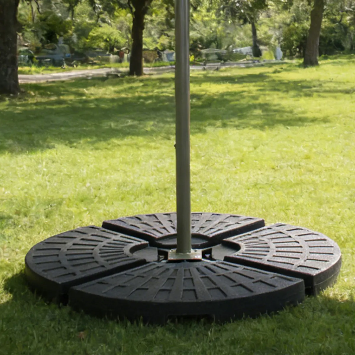 Aobtkel Heavy-Duty Fan-Style Cantilever Umbrella Base - 4-Panel Refillable Base, 220 lbs Water/Sand Fill, Weatherproof HDPE Plastic, Metal Lock Hooks, Stackable Portable Black for Backyard Outdoor Leisure, Cantilever Type, Fan-Style Shape