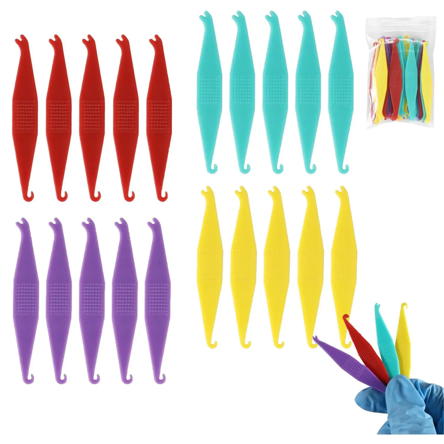 20Pcs Multi Color Disposable Plastic Orthodontic Elastic Placers, Portable Braces Rubber Band Install Removal Tool, Dental Elastic Rubber Band Placers for Daily Orthodontic Care
