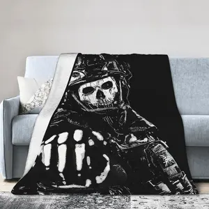 Ghost Reaper Fleece Blanket - Digital Print Featuring Skulls And Tactical Gear, Black And White Gaming Theme, Soft Shawl for All Seasons, Durable Sofa Bed Cover for Home Use, Perfect for Napping