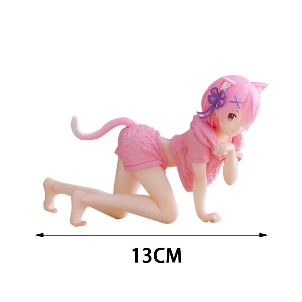 Anime Rem/Ram Ramu Figure Lying pose Action Figure Cute Cat loli PVC model Collection Desktop decorations Child toy Gifts