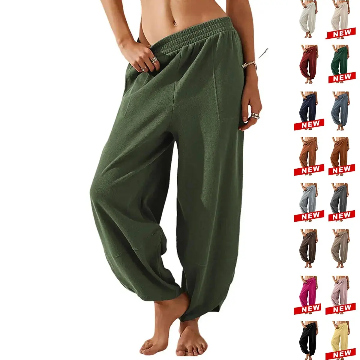 Bohemian Baggy Hippie Pants for Women - Comfortable Soft Elastic Waist Slacks - Wide Leg Lantern Trousers with Tulip Hem Detail, Bottom, Minimalist,summerwins