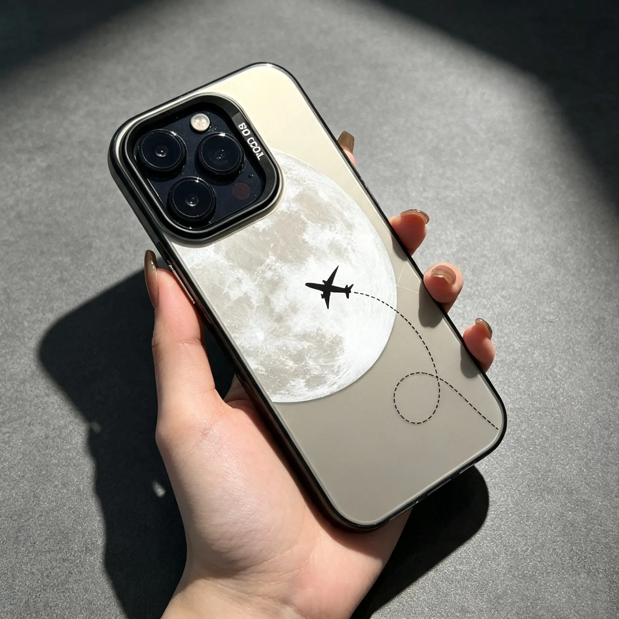 Moon Airplane Travel Line Print Phone Case For iPhone X 11 12 13 14 15 16 17 Series SO COOL Raised Lens Frame IMD Matte Soft Shockproof Aesthetic Protective Cover