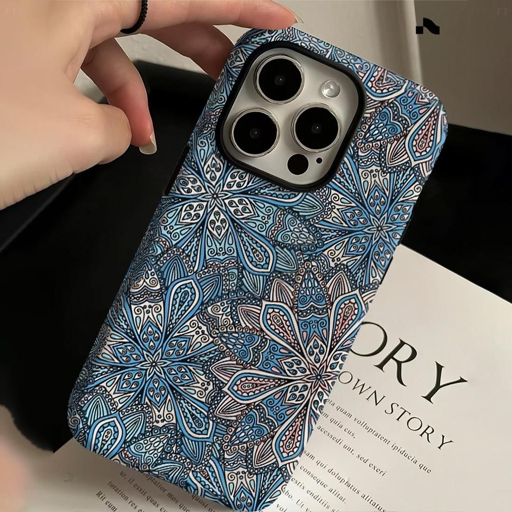 Blue pattern Compatible with iPhone 16 Pro Max 15 Plus 14 13 12 11 XS XR Phone Case Hard Shell Rugged Phone Case Anti-scratch Shockproof Frosted Protective Cover Waterproof Outer Layer Durable Shell