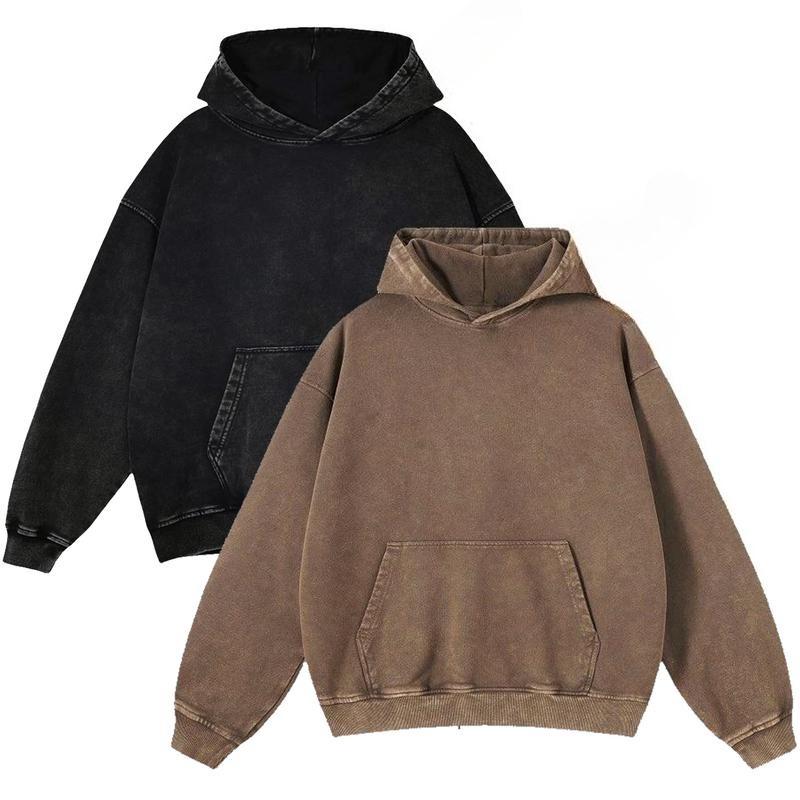 2 Pack Acid Wash Hoodie Oversized Vintage Hoodie Unisex Heavy Weight Hoodie Distress Hoodies for Men Women Couples