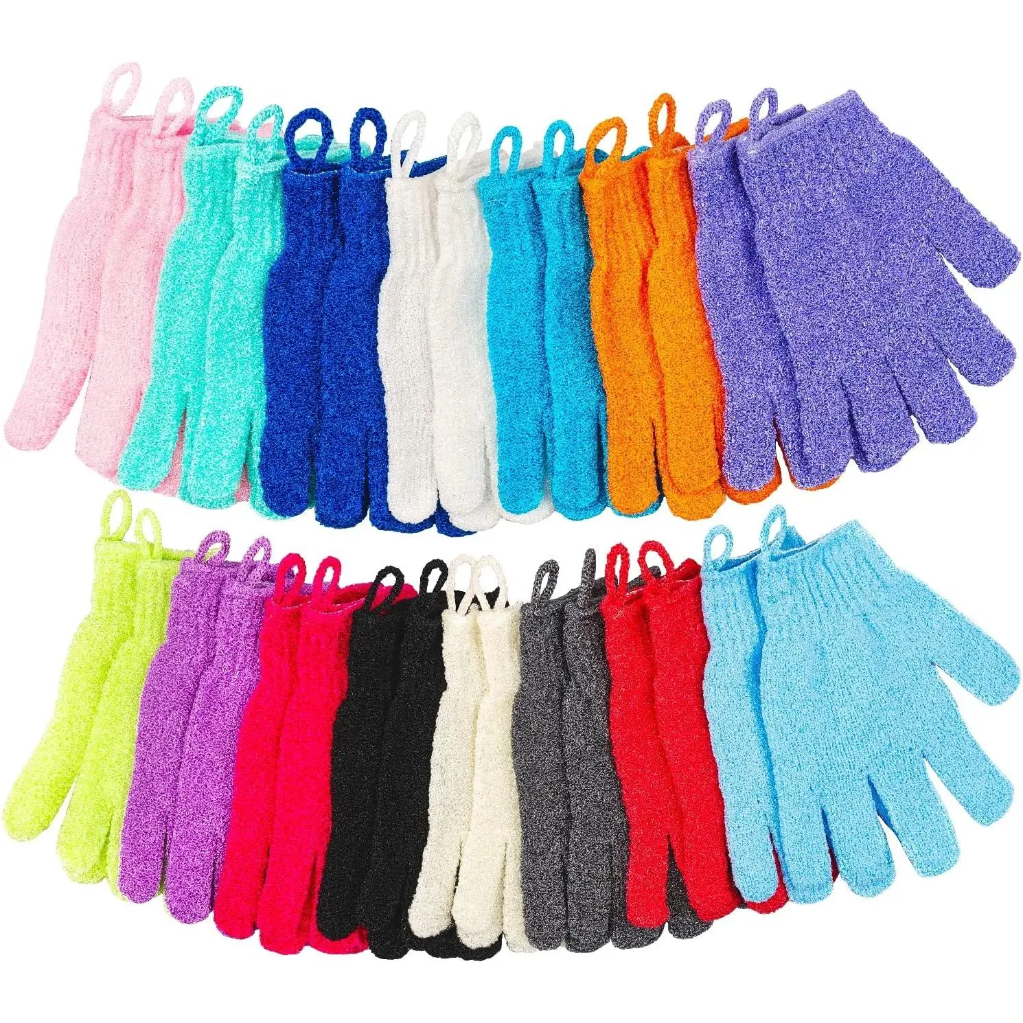 30 count  Gloves for Shower, 15 Colors  Exfoliator Glove with  Loop, Scrub Exfoliate Glove Mitt Bath   Hand  Wash Deep Scrubbing  for Women Men, by