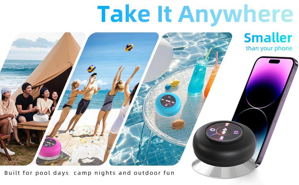 Suction Cup Waterproof Bluetooth Speaker LED Light IPX4 Waterproof Bathroom Bluetooth Speaker Black Audio