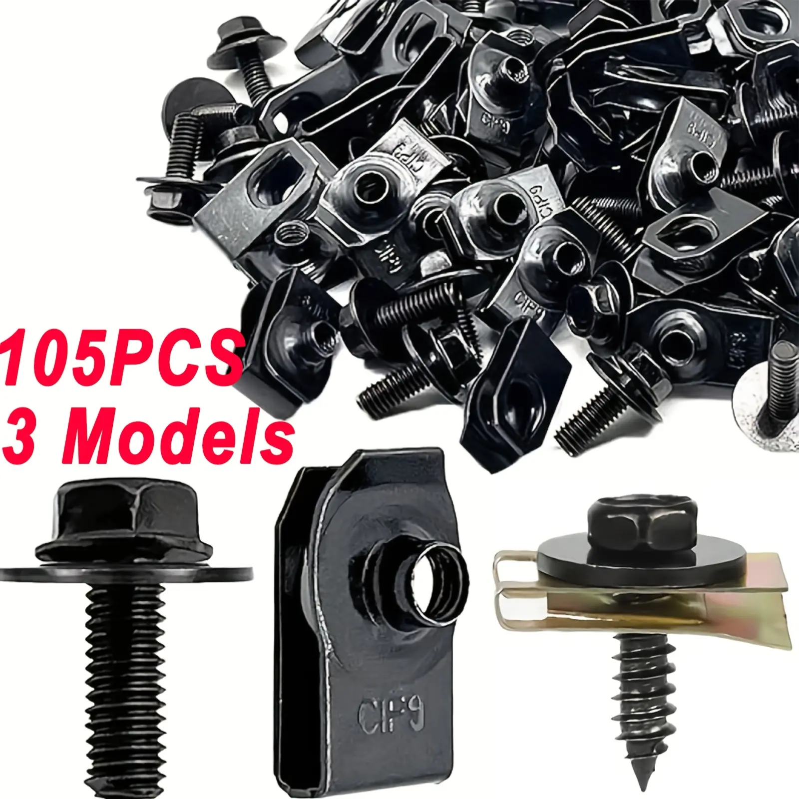 105pcs Automotive Mixed Car Clip Kit - M6 Hood Rivets, Rust-Proof Metal Push-Pull U-Shaped Fasteners, Heavy-Duty Bolts, Precision Clamps, Body Screws for Vehicle Fixing & Car Repair (Metal Components)