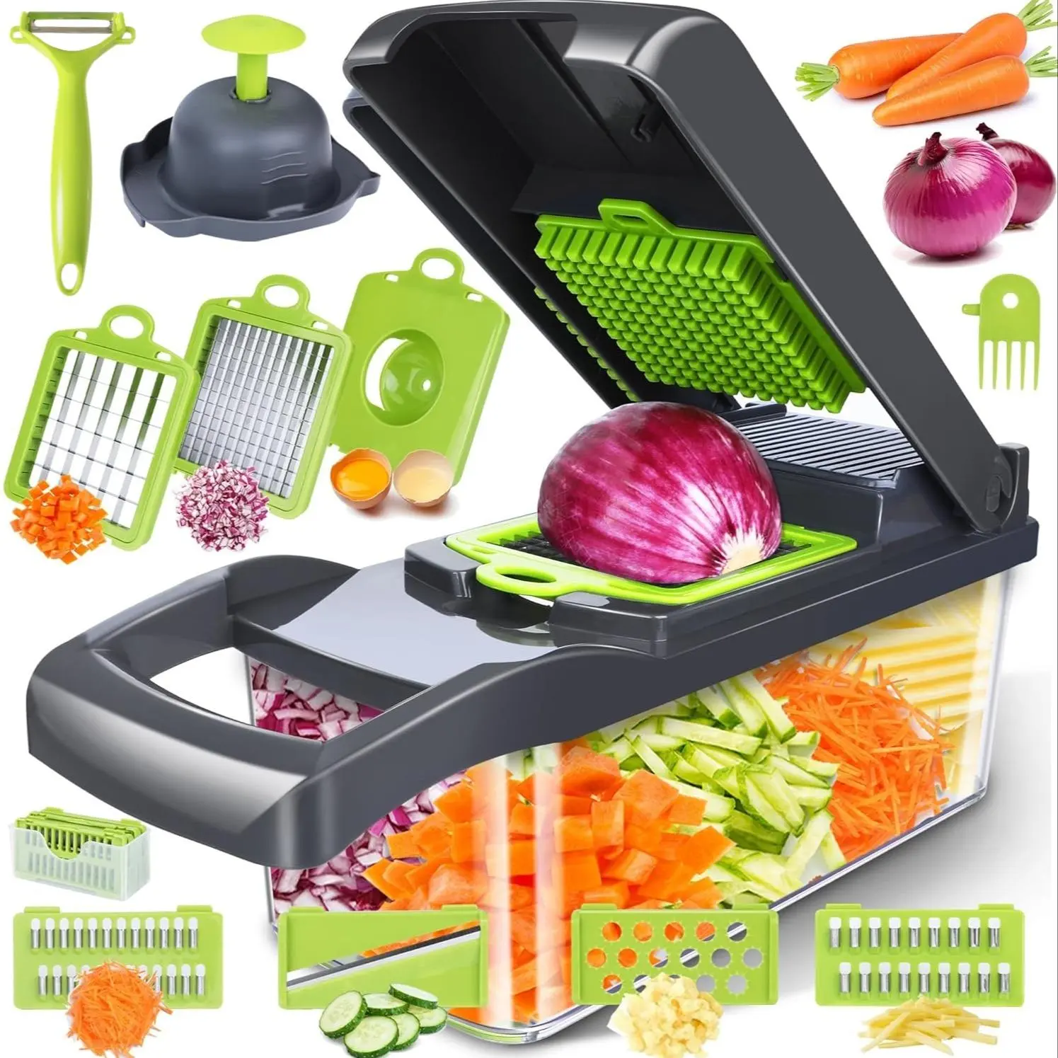 Vegetable Chopper, Multifunctional 16-in-1 Food Slicer Dicer, Kitchen Gadget, Veggie Chopper with Container, Cutting Slicer for Fruits & Vegetables #GLOBAL PICKS