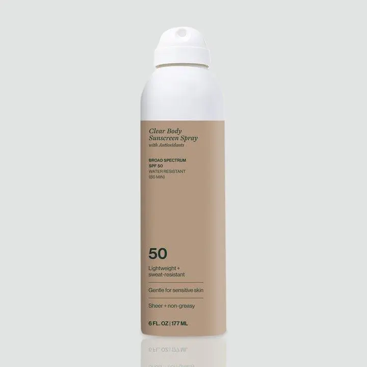 Clear Body SPF 50 Sunscreen Spray        Lightweight Invisible Broad Spectrum Protection with Vitamin E - 6 FL OZ / 177 ML