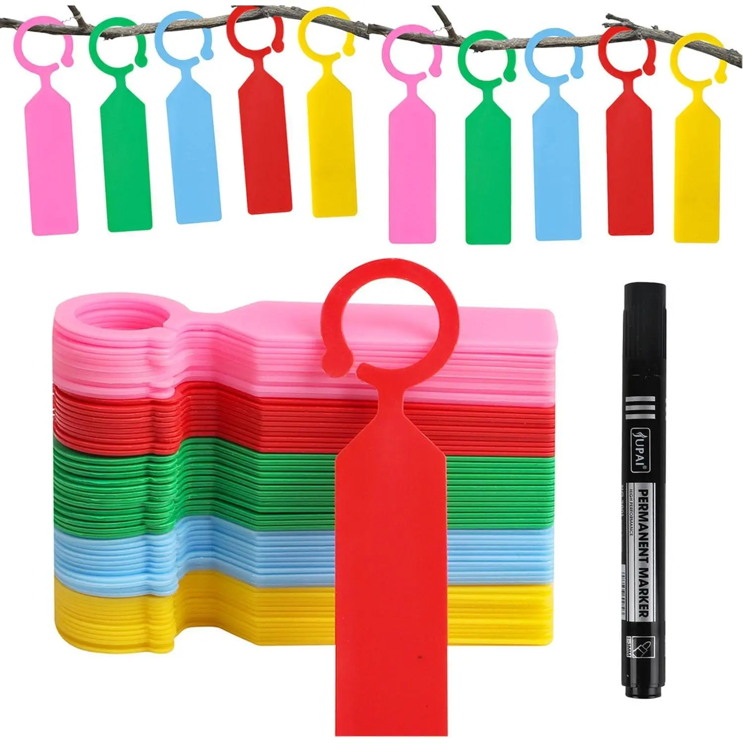 100 count  Labels, Plastic  Tree Tags   Markers & Labels for Outdoors  Greenhouse Accessories ( Color Labels with 1 count Permanent Marker Pen)