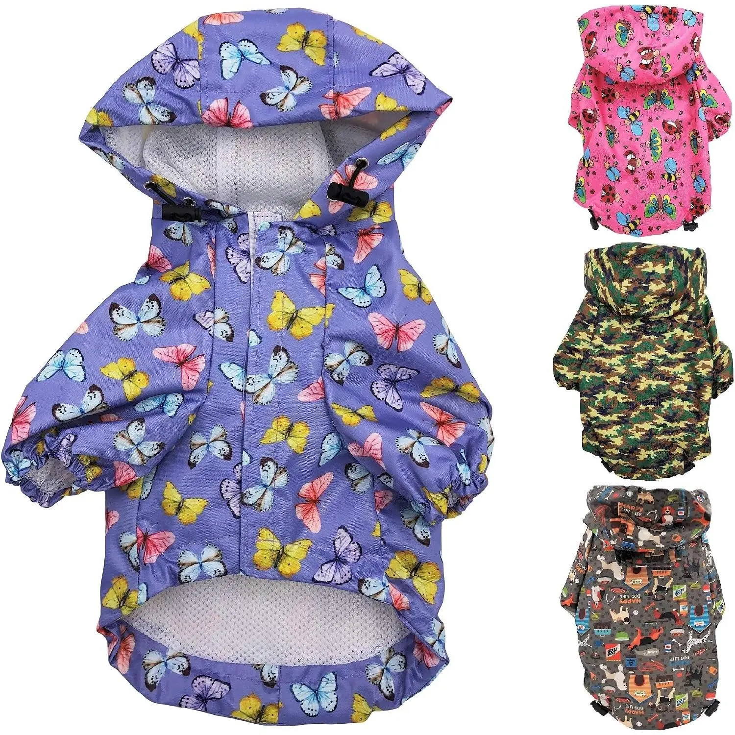 for Small Pet Cat Dog Raincoat Hoodie Coat Waterproof Rain Jacket Rainwear (XS: Length - 10", Purple)