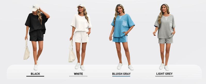 Imily Bela Womens Summer Waffle Knit 2 Piece Outfits Oversized T Shirt Casual Shorts Loungwear Short Sets Imily Bela Womens Summer Waffle Knit 2 Piece Outfits Oversized T Shirt Casual Shorts Loungwear Short Sets