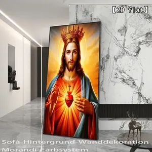 2D flat image of a sacred heart and crown. Unframed canvas art - wall decoration suitable for living rooms and bedrooms, aesthetic room decoration, large canvas murals