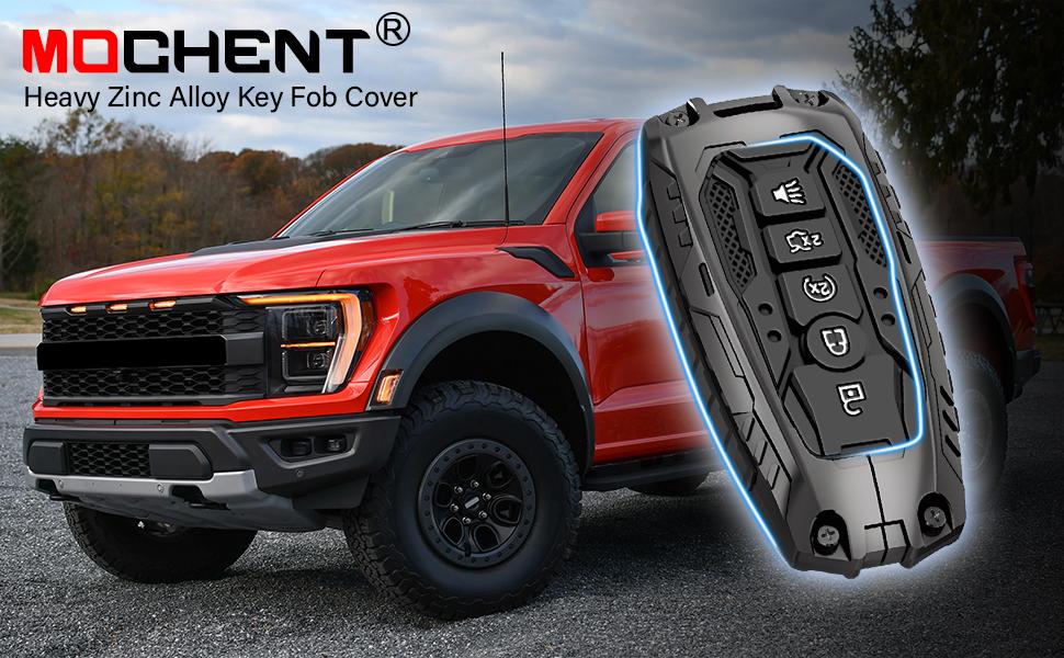 Mech Style Heavy Metal Key Fob Cover for Ford F150 Explorer Fusion Escape Edge Expedition F250 F350 F450 F550 Bronco Maverick Mustang, Zinc Alloy Key Case Protector, 3/4/5 Buttons, Gunmetal