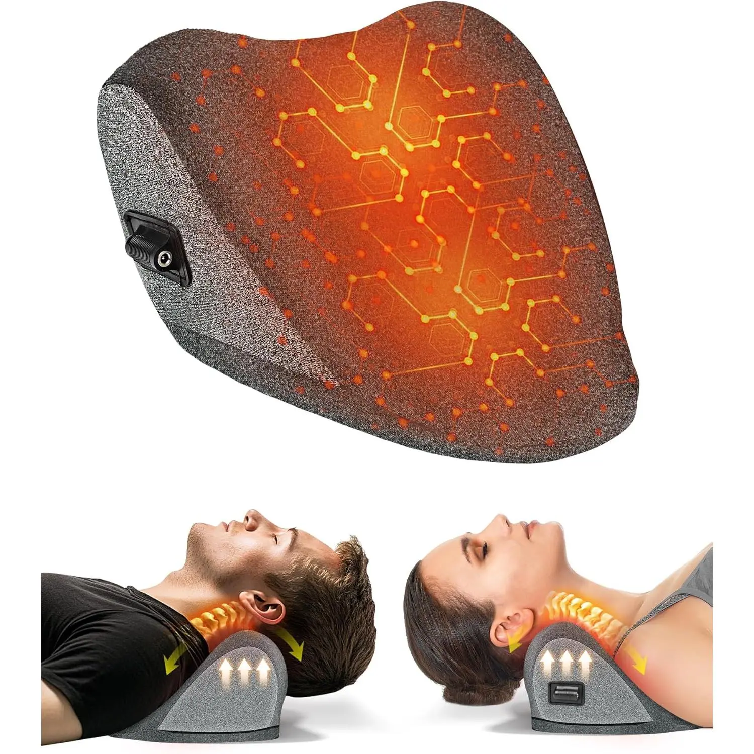 Heated Neck Stretcher for Pain Relief - Neck and Shoulder Relaxer Graphene Heated Cervical Traction Device Neck Pillow Corrector Chiropractic for TMJ Pain Relief and Cervical Spine Alignment Grey