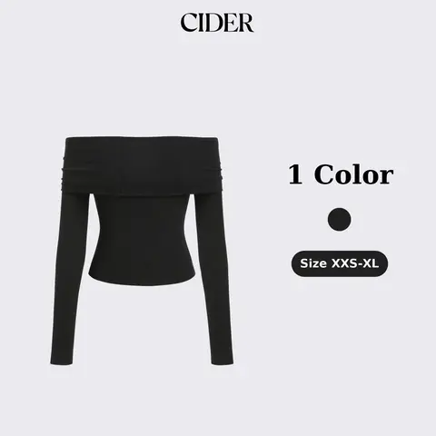 Cider [size 2-10] Off-shoulder Solid Long Sleeve Top