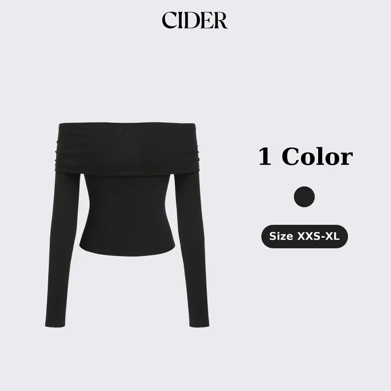 Cider [size 2-10] Off-shoulder Solid Long Sleeve Top