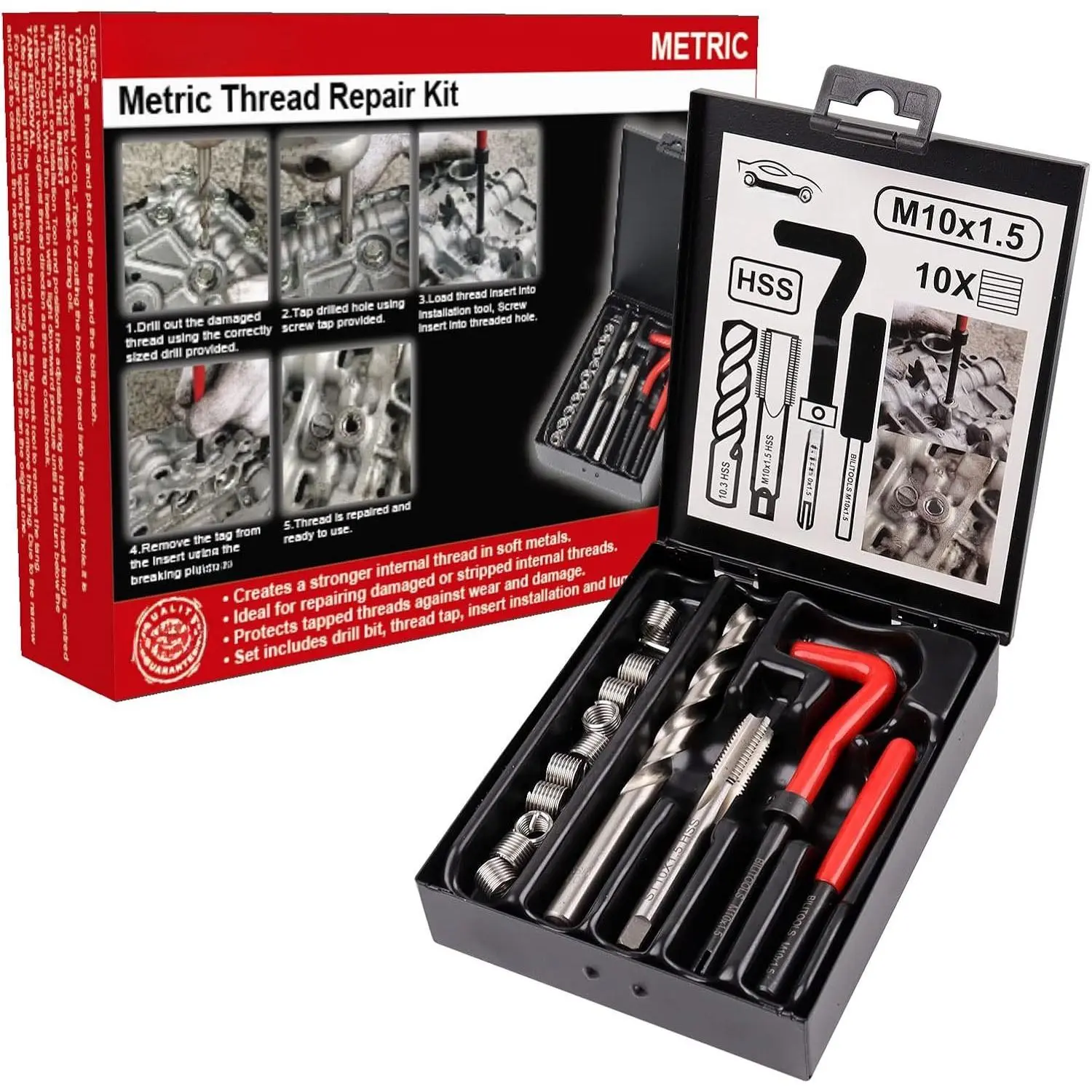 M10x1.5 Thread Repair Kit, HSS Drill Helicoil Repair Kit Metric