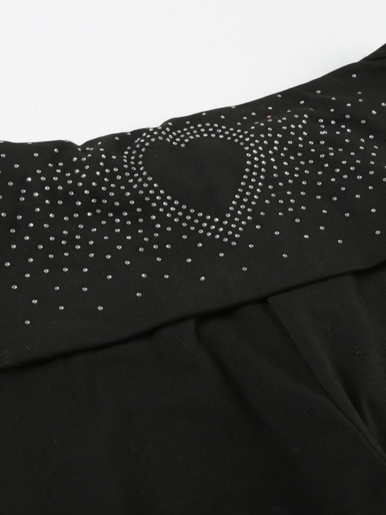 Women's Heart Shaped Rhinestones Flare Leg Pants, Fashion Casual Bell Bottom Trousers for Daily Wear, Ladies Bottoms for All Seasons Fit