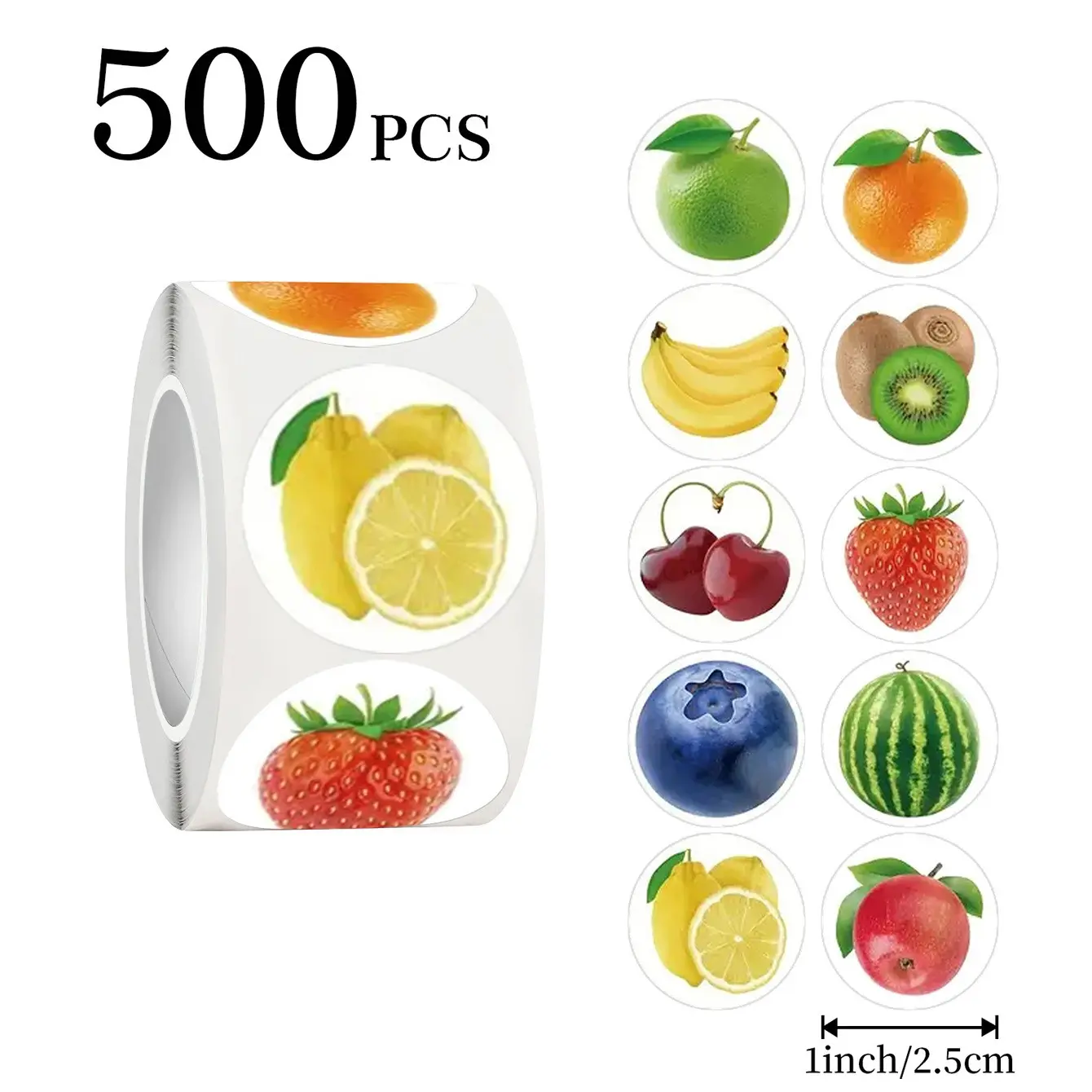 500 Stickers Per Roll, Fruit Sticker Rolls for Bullet Journals, Laptop Decorations, Non-Stick Vinyl Stickers, Strawberry Stickers