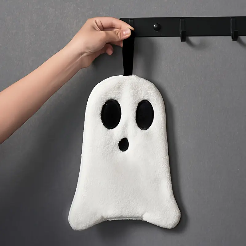 Ghost-shaped hand towel, cute Halloween bathroom accessory, soft and absorbent coral velvet towel, suitable for home, kitchen, tea towel, Halloween gift, autumn and winter bathroom decoration.
