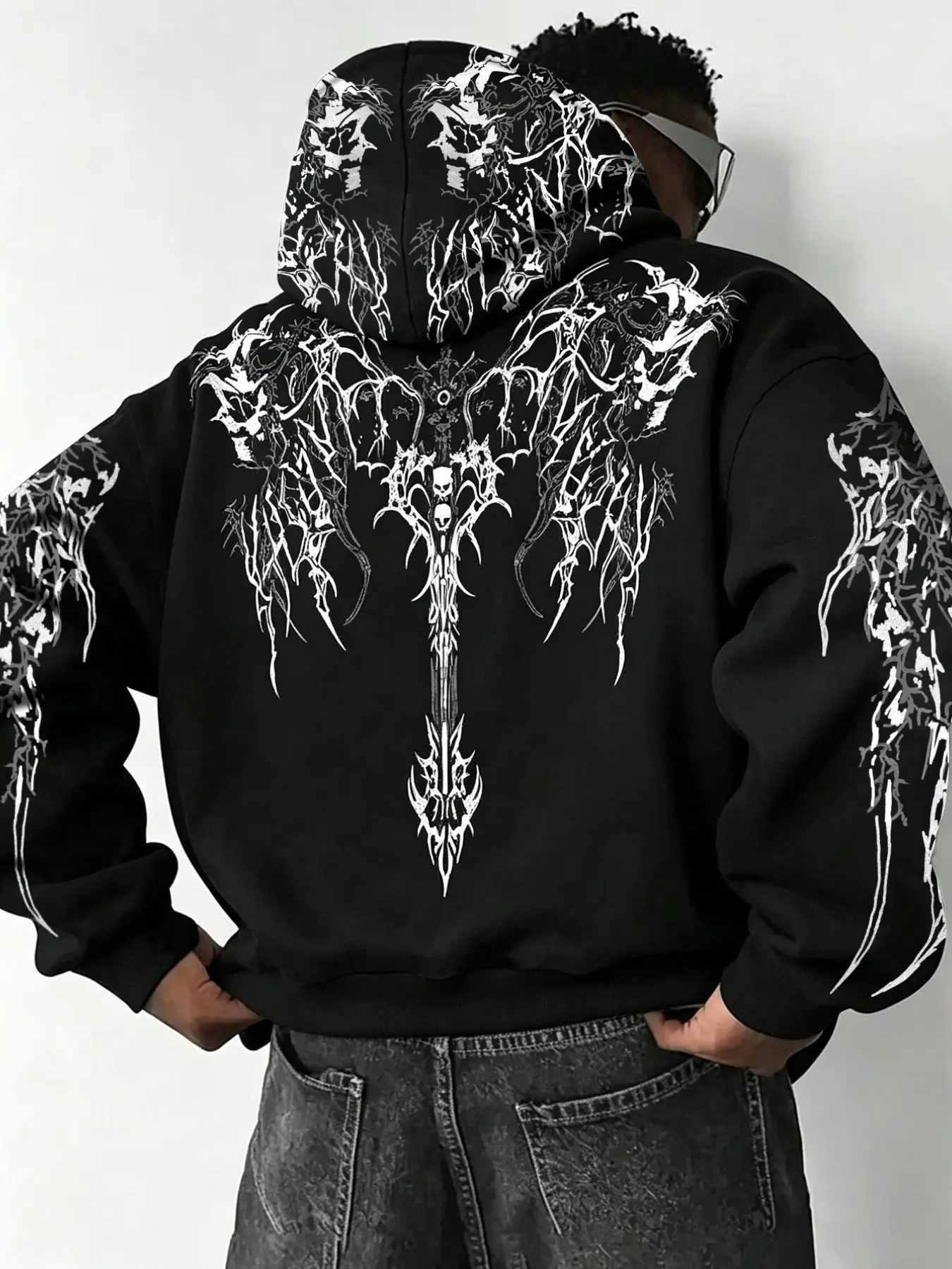 Gothic Punk Hoodie for Men and Women, Halloween Skull Cross Print, Loose Fit, Y2K Style, Spring Fall Fashion, Unisex Streetwear