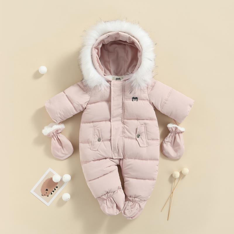 Baby Winter Snowsuit Infant Coat Romper Warm Outwear Hooded Puffer Jacket Footie Jumpsuit Bodysuit Boys Cotton Blend Multi-color Casual Outfit