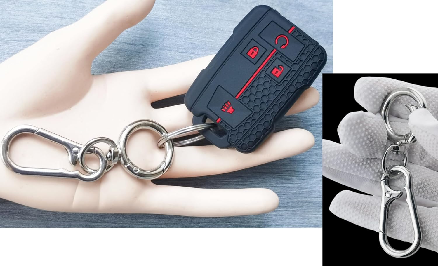 BASIC SUPPLY 2Pcs 4 Buttons Silicone Smart Key Fob Cover for 2014-2019 GMC Canyon Sierra Yukon Chevrolet Chevy Colorado Silverado Suburban Tahoe (Black with Red/White)