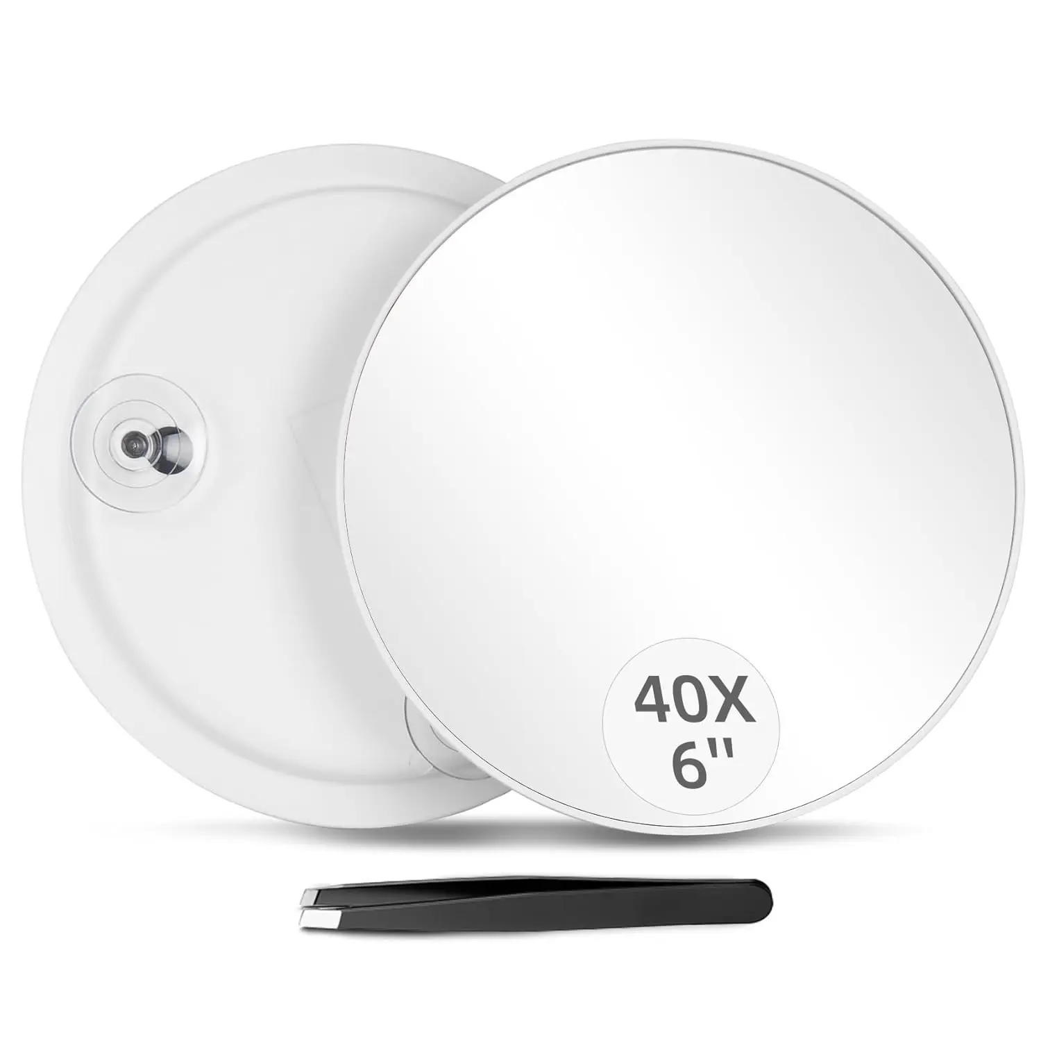 40X Magnifying Mirror with 3 Suction Cups, Magnified Makeup Mirror and Tweezers Set, Portable 6inch Travel Makeup Mirror with 40X Magnification for Makeup, Shaving, Blackhead Blemish Removal