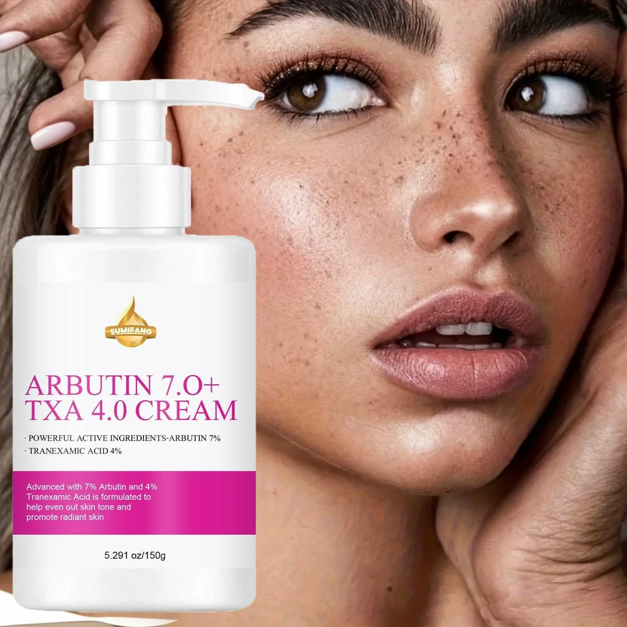 SUMIFANG Tranexamic Acid 4.0 + Arbutin 7.0 Brightening Cream (150g) – Tranexamic Acid + Salicylic Acid + Vitamin C – Evens skin tone, locks in moisture for 48 hours, enhances natural radiance, and improves skin elasticity.