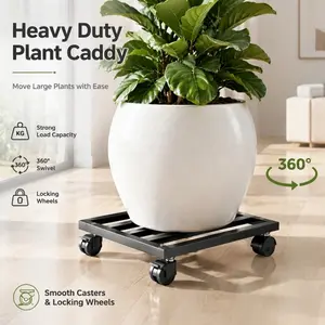 Heavy Duty Square Metal Plant Caddy with Lockable Casters, 360 Swivel Rolling Plant Stand for Large Heavy Flower Pot Indoor Outdoor