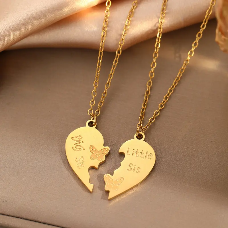 2-Piece Necklace Set, Minimalist Stainless Steel Split Heart Pendants for Besties & Sisters, Adjustable Friendship Jewelry, Full Heart When Paired, Long-Lasting, Minimalist Trendy Style, Split Hearts, Cold Wind