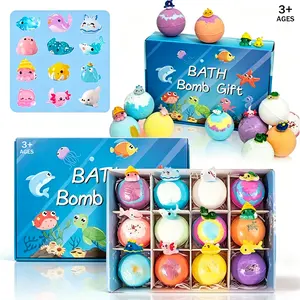 Children Bath Ball Set with Surprise Toys, 12-Piece Gift Box, Easter Basket Filler, Unisex, Contains Bubble Bath and Toys, Skin Repair
