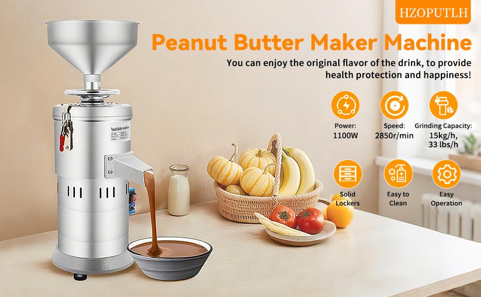 Peanut Butter Maker Machine, 33 Lbs/H Commercial Peanut Butter Machine, Electric Nut Butter Machine Grain Grinder, Peanut Butter Maker Sesame Sauce Grinder for Almonds Sesame 110V 1100W