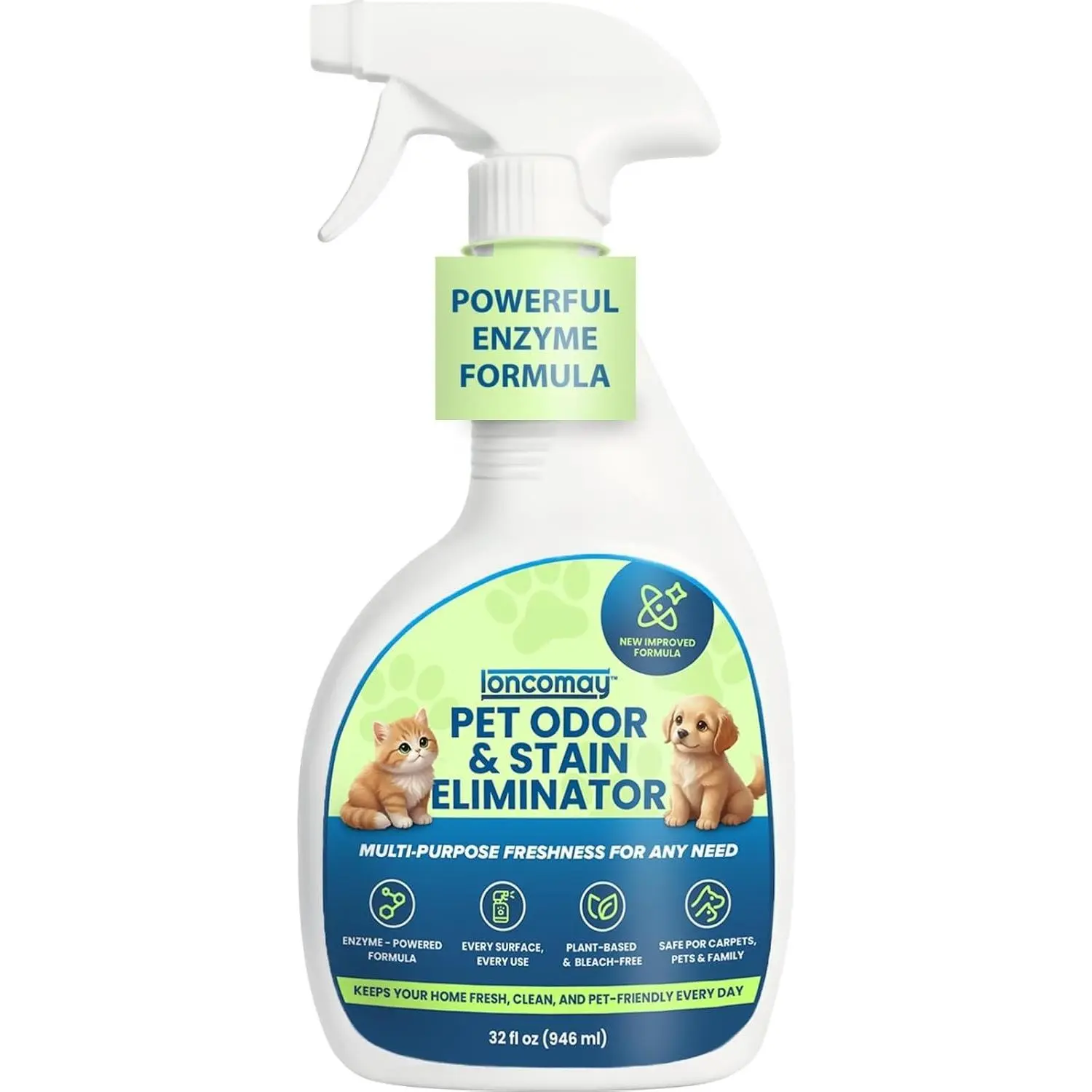 Stain & Odor Eliminator for Strong Odor, 32oz Enzyme Pet Odor Eliminator for Home, Carpet Stain Remover for Cats & Dog Pee, Enzymatic Cat Urine Destroyer, Carpet Cleaner Spray