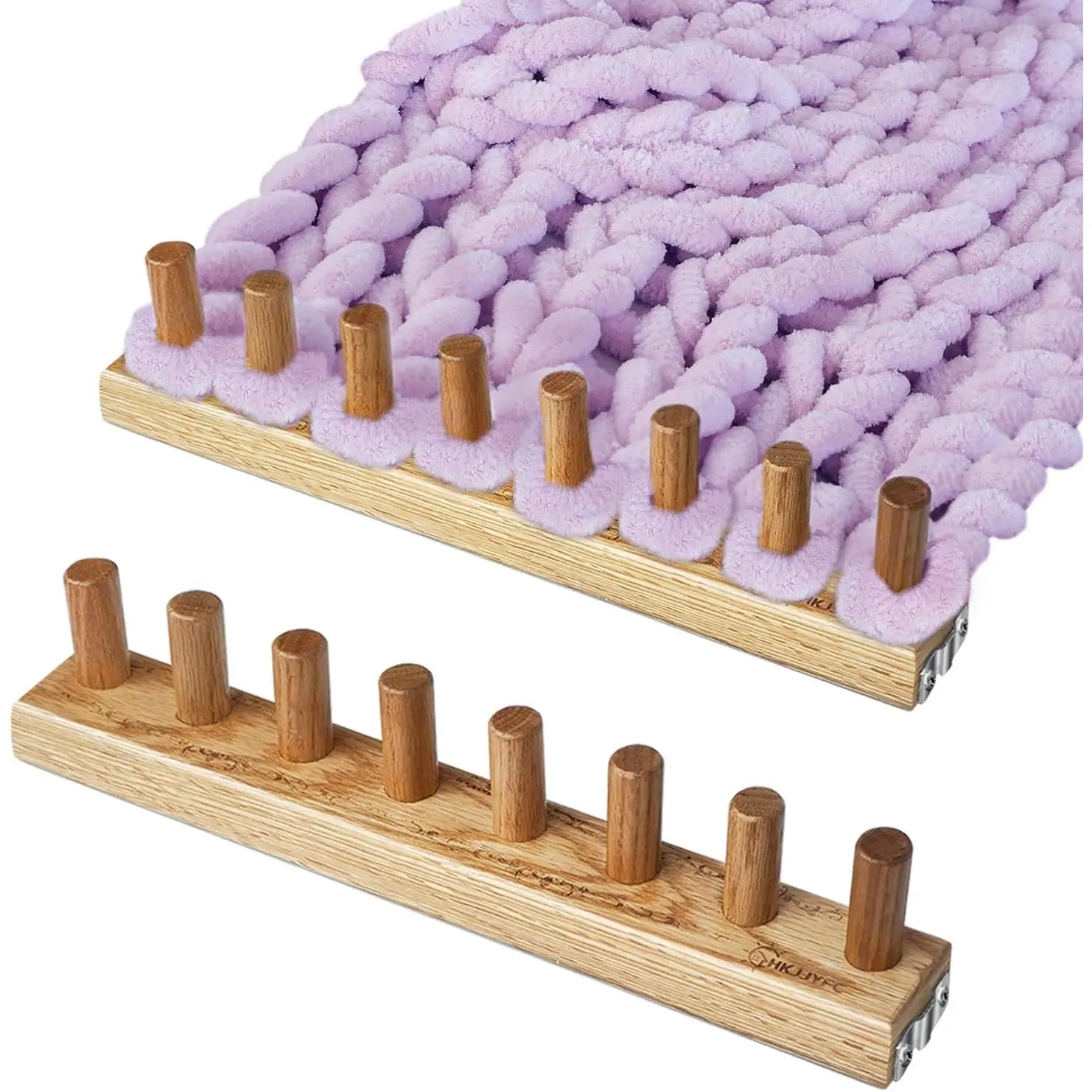 31.5" Chunky Yarn Loom for Beginners - Wooden Blanket Making Kit for Adults, Modular Knitting Loom for DIY Scarf & Throw Blanket,  Craft Kit with Red Oak Frame (2-)