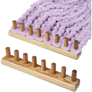 31.5" Chunky Yarn Loom for Beginners - Wooden Blanket Making Kit for Adults, Modular Knitting Loom for DIY Scarf & Throw Blanket,  Craft Kit with Red Oak Frame (2-)