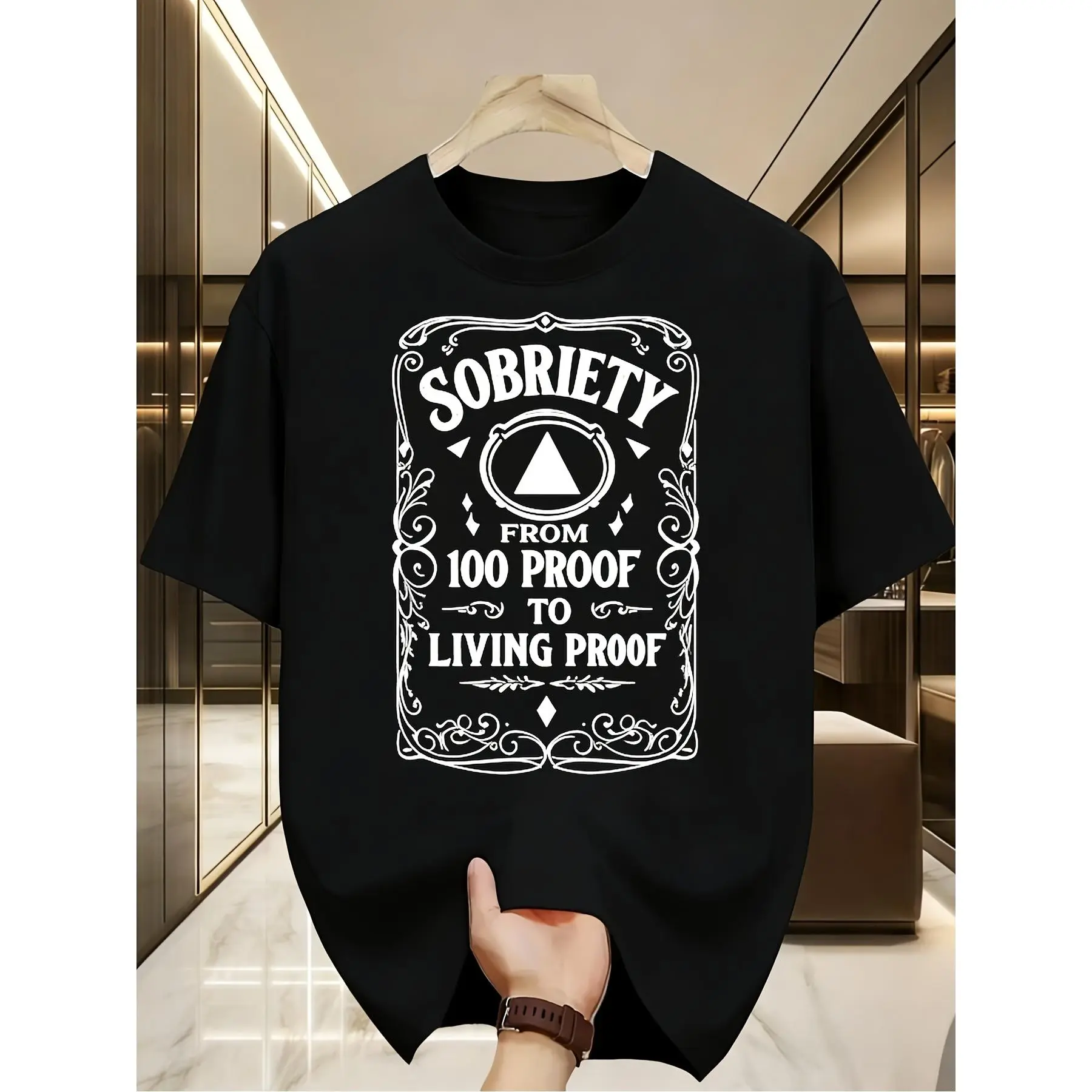 180gSobriety Recovery T-Shirt - From 100 Proof to Living Proof Sober Gift, Round Neck Regular Fit Tee Suitable for Birthday, Holidays, Casual Attire - Machine Washable Apparel for Sober Life Achievement