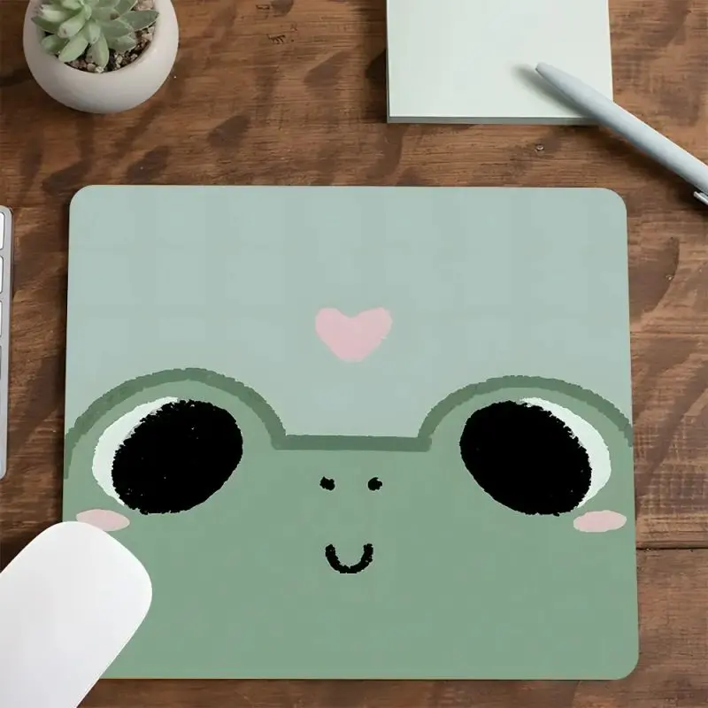 Cute Frog Kawaii Animal Square mouse pad, Non Slip Mousepad, Desktop Protective Pad, Rubber Anti-slip Lockedge Work Pad, Small Size for Laptop, Desktop Games, Work, Family backtoschool