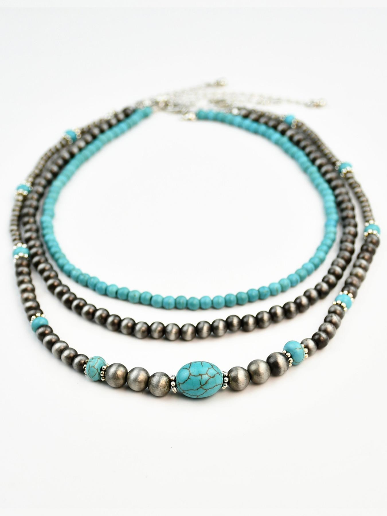 Vintage Turquoise Texture Beaded Necklace, Fashionable Adjustable Beaded Necklace for Women & Men for Party, Daily Clothing Decor, Trendy Clean Girl Jewelry for Birthday Gift, Adjustable Beaded Design