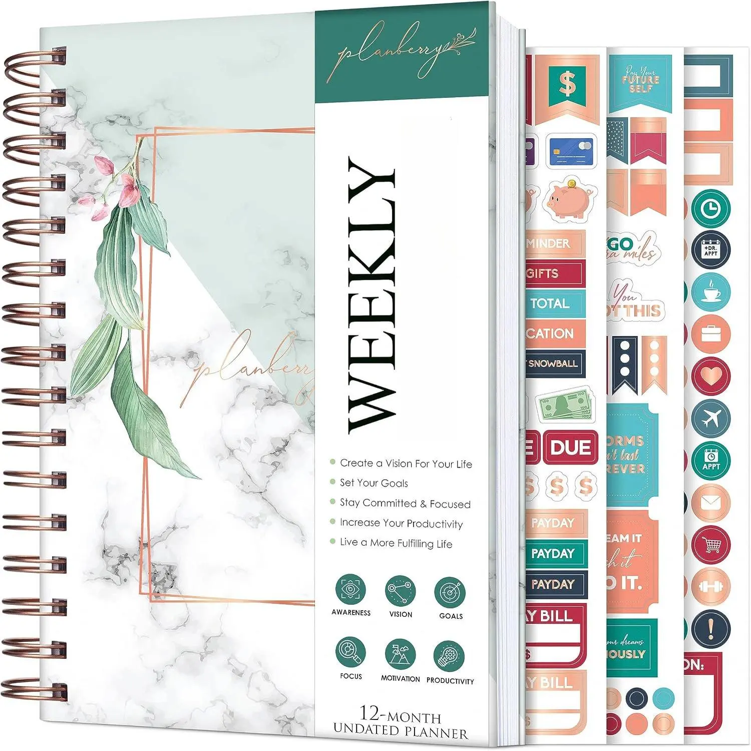 Weekly Planner – Undated Life Organizer & Budget Planner – Time Management, Goal Setting, To-Do List, Work-Life  & Habit  – 6.1″ x 8.1″ ( Green)