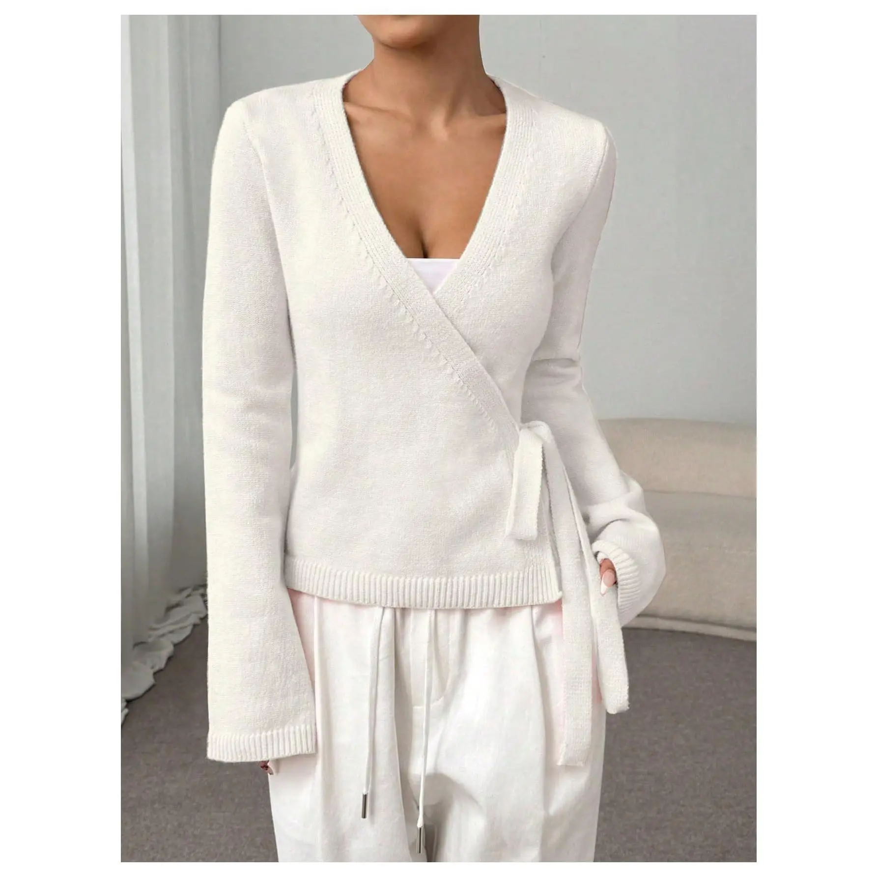 Cozy V Neck Wrap Sweater Tie Front Cute Holiday Cardigan, Spring Outfits, Brunch Outfits