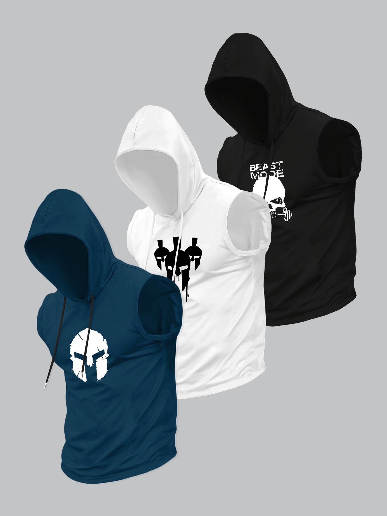 Men's Skull Print Graphic Hooded Tank Top, Regular Fit Casual Sleeveless Top for Summer, Men's Top for Daily Wear, Sweatshirt