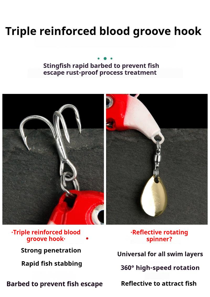 Spinning spinner lures with head weights ensure accurate casting over long distances, reflective surface attracts fish, and has a high hook-up rate. Small whirlwind thumb-vibrating lures, set of 6, available in different weights.