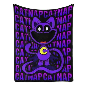 CatNap Poppy Playtime Purple Text Graphic Soft Cozy Lightweight Plush Fleece Fabric Design, Flannel Throw Blanket for Couch Bed All Season Home Decor, Matches cooling blankets pillows couch cover, Christmas Horror Game Fan Unique Holiday Gift