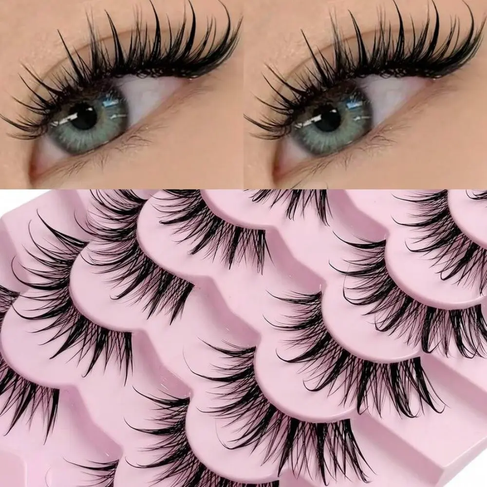 1 box of 7 pairs of wet fake eyelashes, comic style, transparent tape, natural appearance, role-playing makeup, party use, Cosmetic False Lashes, fake eyelashes, Cosmetic Eyelashes