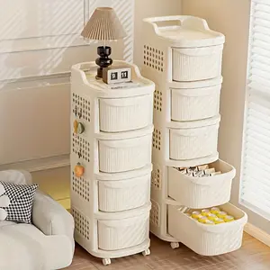 LDQ 2/3/4/5-Tier Large Capacity Rolling Cart with Drawers, 4-Wheel Sturdy Storage Organizer, Easy to Move, Space-Saving for Home Living/Utility Room, Holds Snacks & Small Household Items