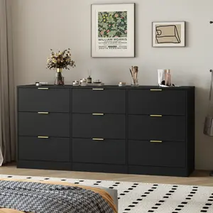 Aobtkel®Black 9 Drawer Dresser, 63" Large Deep Chest of Drawers, Wooden Dresser Storage Cabinet with 9 Drawers for Bedroom, Long Dressers for Living Room, Hallway